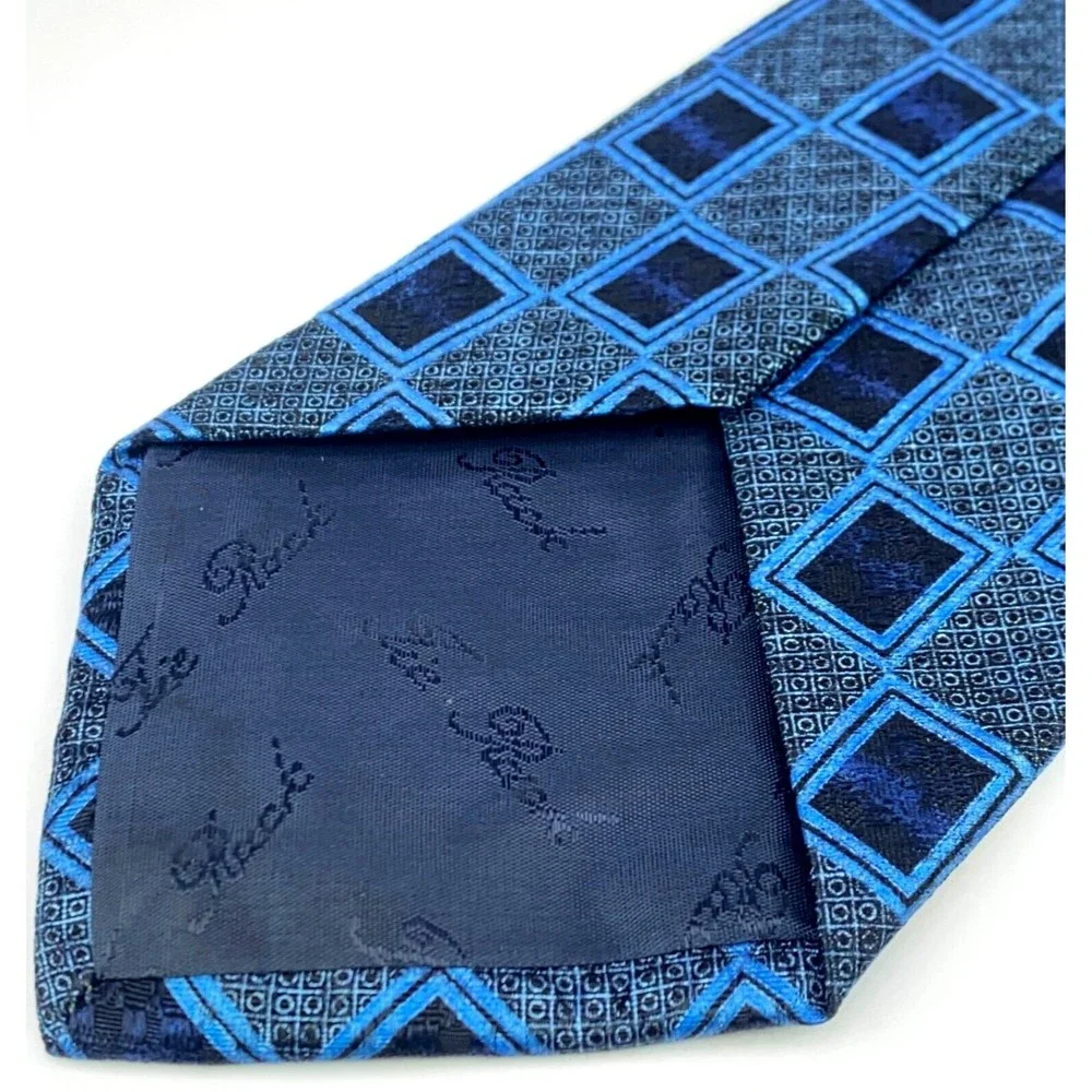 CHARLESTON Tie Rack Mens Blue Geometric 100% Silk Necktie Made in Italy